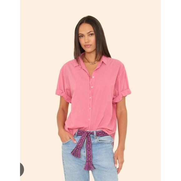 Xirena Channing Button-Up Shirt Womens Small Pink Collared Short Sleeve Solid - Picture 1 of 4
